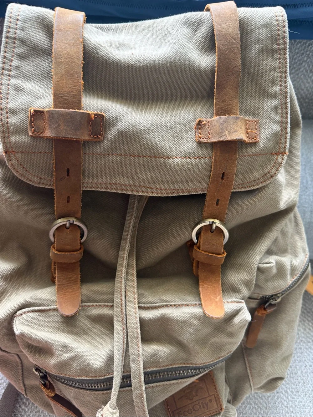 Vintage Canvas Backpack Leather Rucksack Knapsack Tote Satch